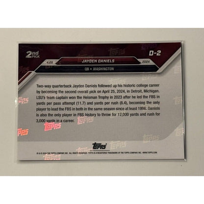 Jayden Daniels RC 2024 Topps Now Draft Night NFL Commanders Football - Card #D-2