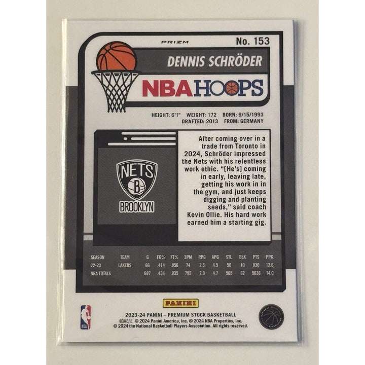 2023-24 Hoops Premium Stock Dennis Schroder Brooklyn Nets basketball card #153 with prism design