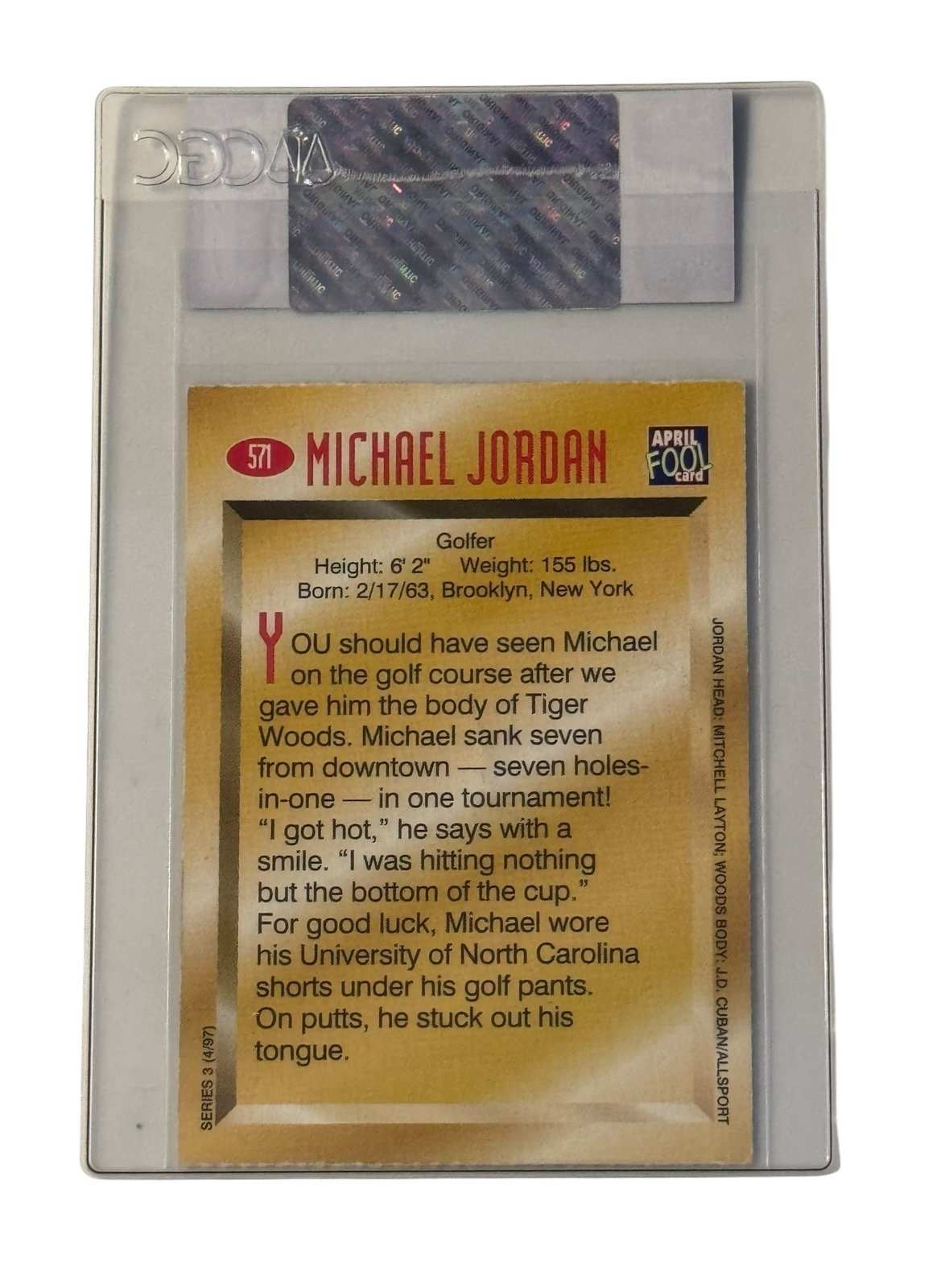 1997 Sports Illustrated for Kids April Fool Michael Jordan golfer card CGC certified in protective case