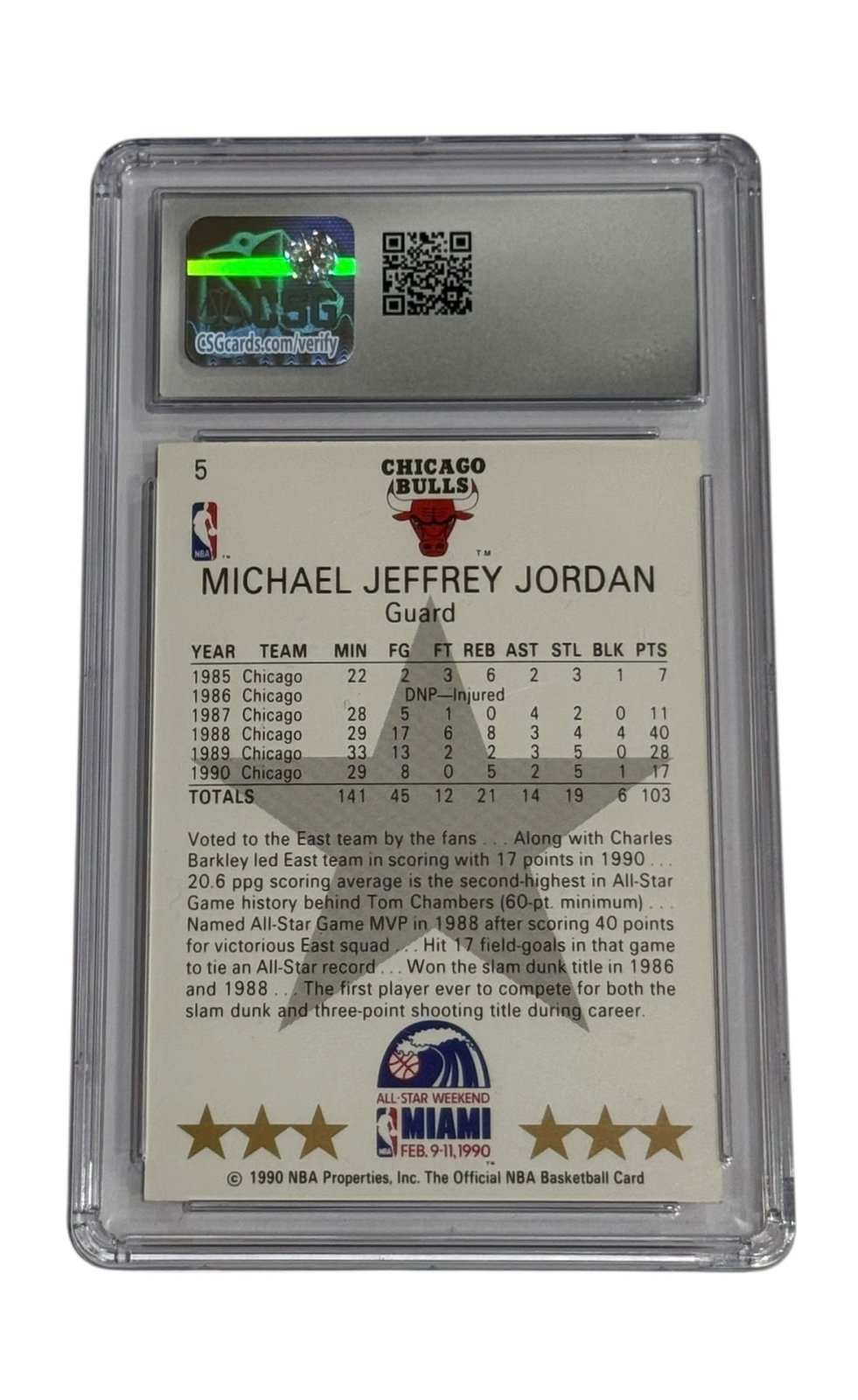 1990-91 Hoops Michael Jordan All-Star basketball card CSG 9 Mint in protective case