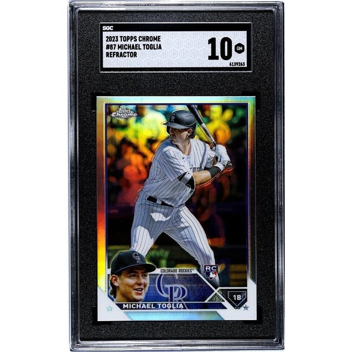 Michael Toglia 2023 TOPPS CHROME REFRACTOR* - Colorado Rockies Card 87 - SGC 10*