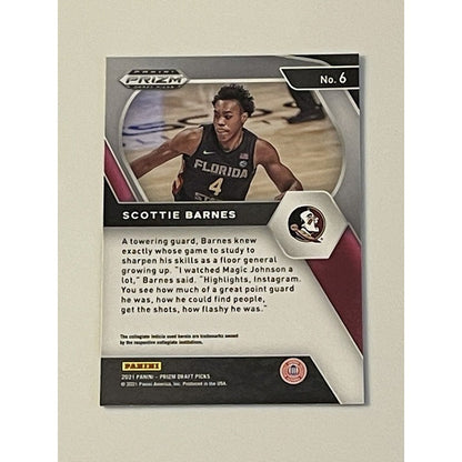 Scottie Barnes RC 2021 22 Panini Prizm Draft Picks ROOKIE Card #6 - NBA Raptors*