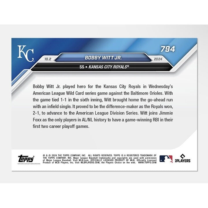 Bobby Witt Jr. 2024 MLB Topps NOW® MLB KC Royals WILD Card Series - GW RBI #794*
