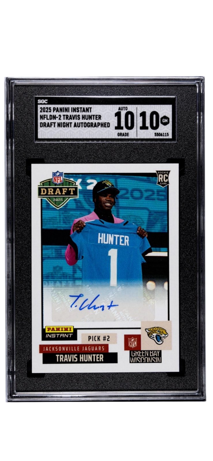 Travis Hunter RC Auto 2025 Panini Instant Draft Night NFLDN‑2 NFL Jaguars SGC 10