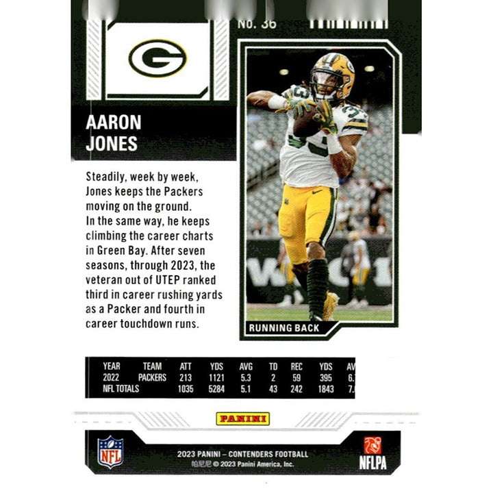 2023 Panini Contenders Aaron Jones Green Bay Packers NFL season ticket trading card