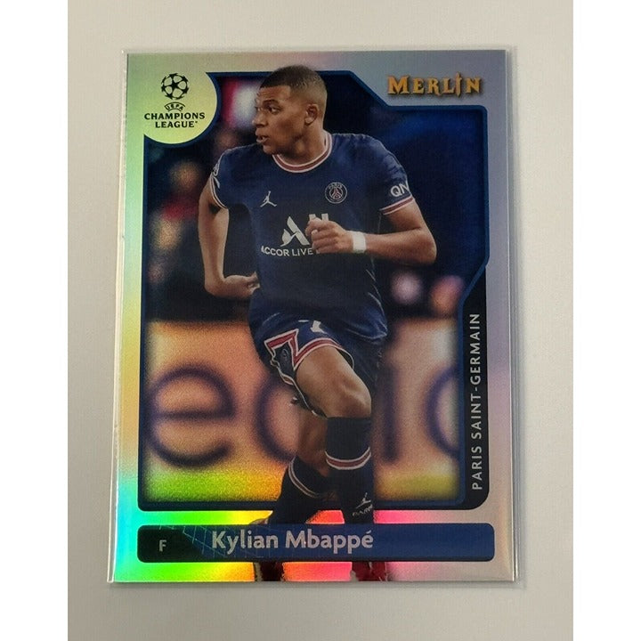 2021-22 Topps Merlin Kylian Mbappé UEFA Chrome Refractor Futbol Card 100 Germain