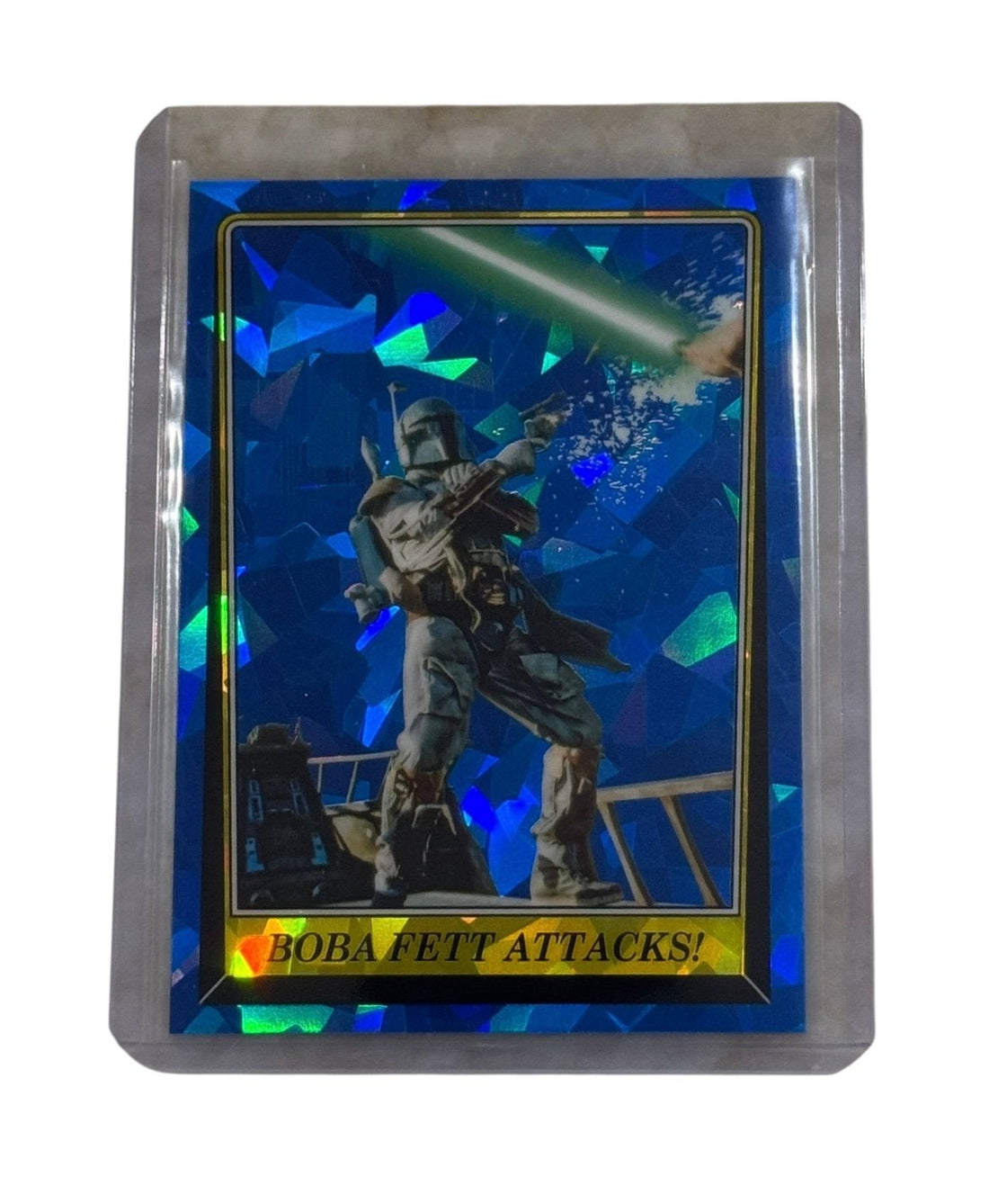 Boba Fett Attacks Star Wars Return of the Jedi blue cracked ice foil collectible card