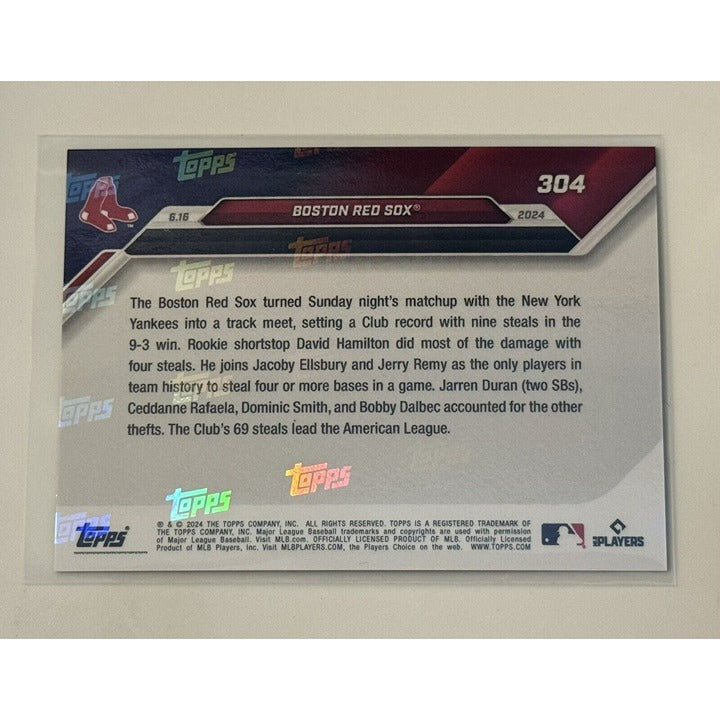 13/25* Boston Red Sox Club Record 9 SBs /Yankees Win 2024 MLB TOPPS NOW Card 304
