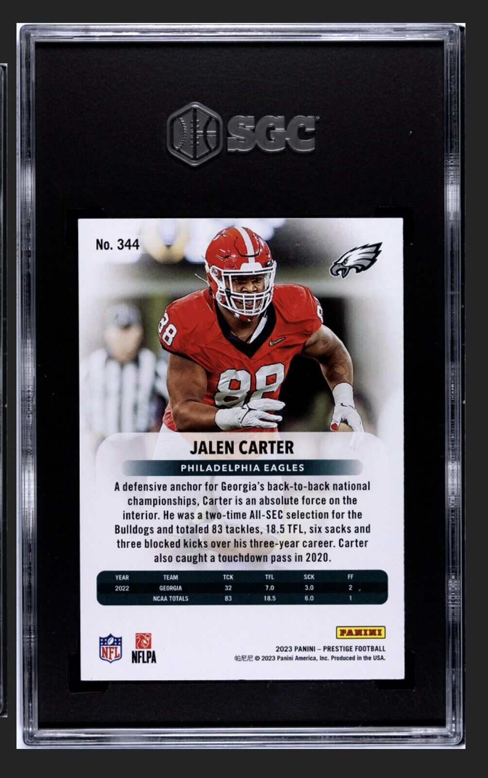 2023 Prestige Football Jalen Carter RC UGA Eagles Rookie trading card graded SGC 9