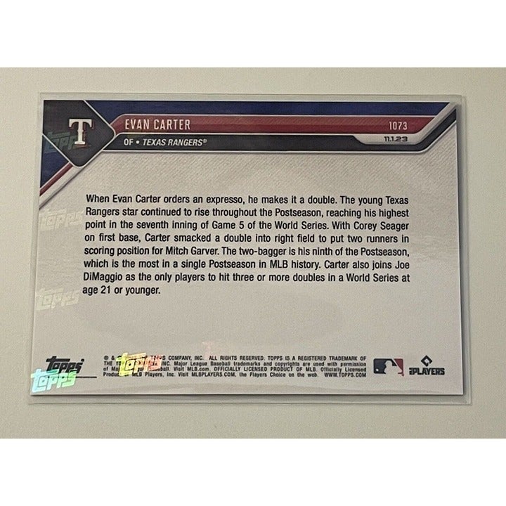 2023 MLB Topps Now Evan Carter CALL-UP Texas Rangers #1073 - World Series Champs