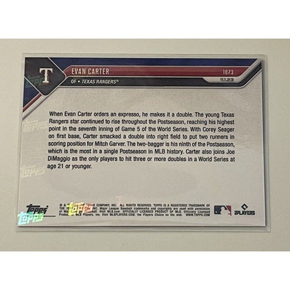 2023 MLB Topps Now Evan Carter CALL-UP Texas Rangers #1073 - World Series Champs