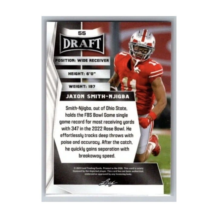 Jaxon Smith-Njigba 2023 Leaf Draft Rookie Card #55 RED NCAA Ohio State Buckeyes*