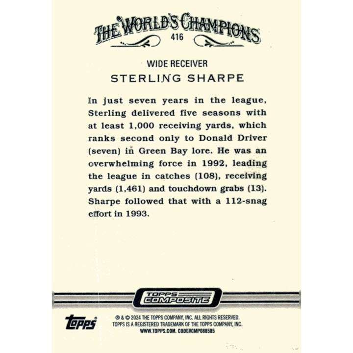 2023 Topps Composite Sterling Sharpe Green Bay Packers football card #406