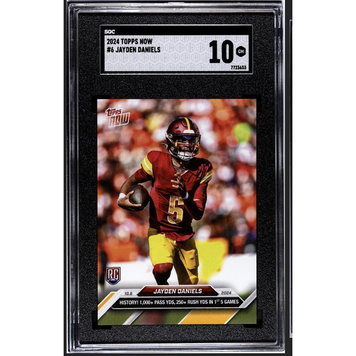 Jayden Daniels RC* NFL Commanders 2024 TOPPS NOW Rookie Football Card 6 - SGC 10