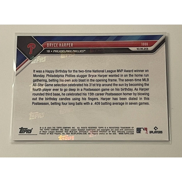 2023 Topps NOW Bryce Harper* 8/49 Red Parallel Card #1008 SSP Phillies NLCS Card