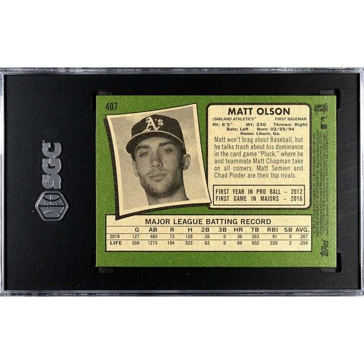 2020 Topps Heritage Matt Olson baseball card graded SGC 9 with Oakland Athletics design and autograph facsimile