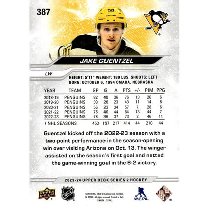 Jake Guentzel 2023-24 - Upper Deck Series 2  - NHL Hockey Card - #387 - Penguins