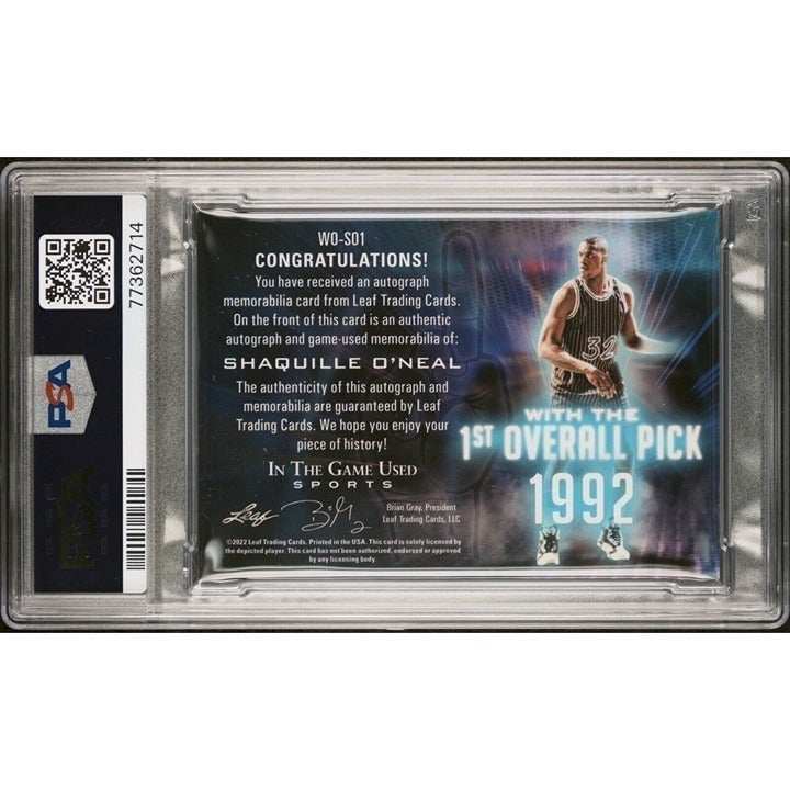 2022 Leaf In The Game Used Shaquille O’Neal autographed NBA jersey card PSA 9 graded