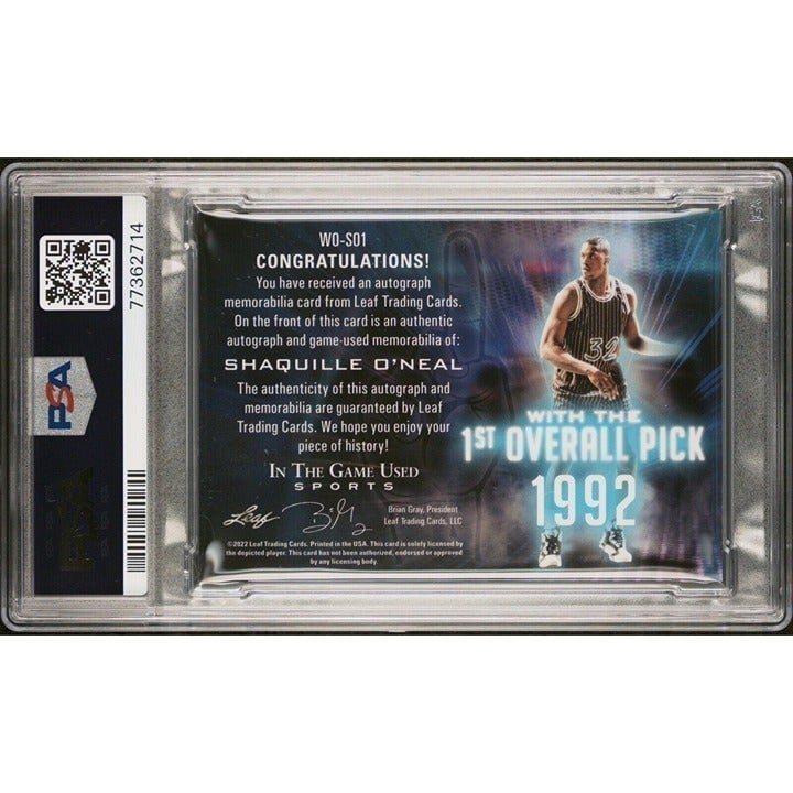 2022 Leaf In The Game Used Shaquille O’Neal* Spectrum Auto 4/9 NBA Jersey PSA 9*