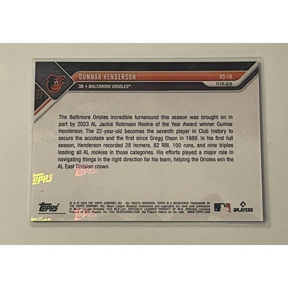 2023 Topps NOW Gunnar Henderson Rookie of the Year Award Card #OS-10 MLB Orioles