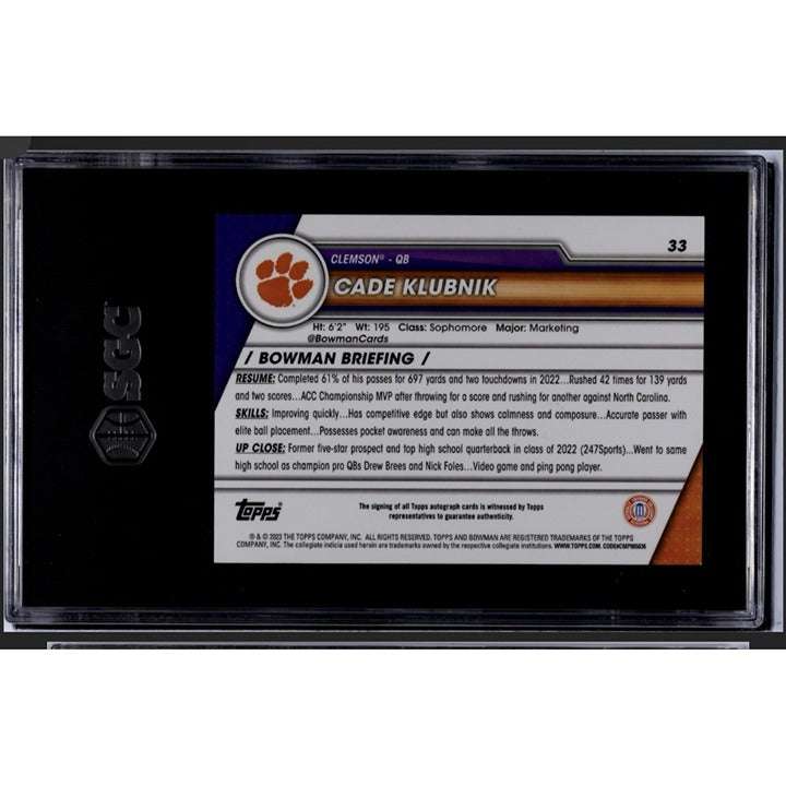 2023 Bowman Chrome Cade Klubnik Clemson Tigers rookie autograph football card graded SGC 9