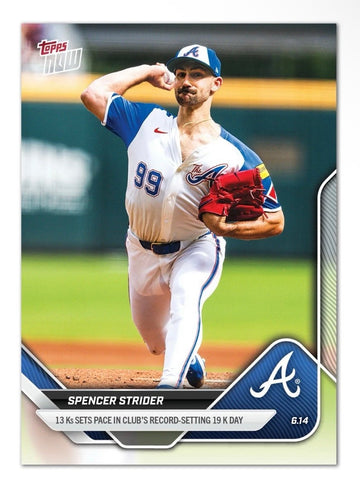 2025 MLB Topps Now Spencer Strider 13ks leads Atlanta Braves K Record* Card #296