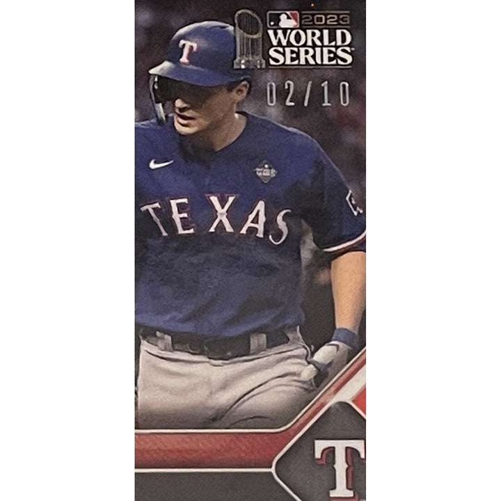 Limited edition Texas Rangers baseball card 2 of 10 from 2023 Topps Now series celebrating postseason home run streak