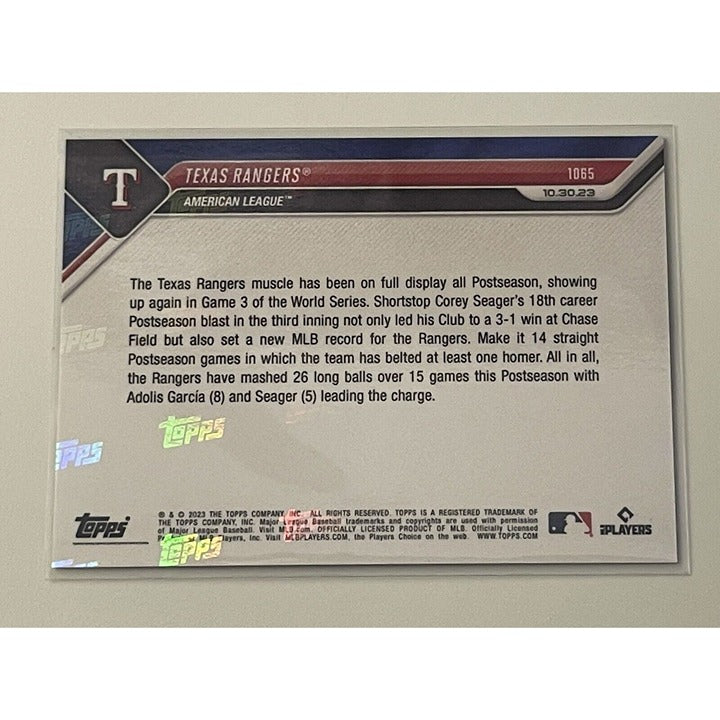 Texas Rangers* 2/10 Most Consecutive Games W/ HR 2023 MLB TOPPS NOW - Card 1065*