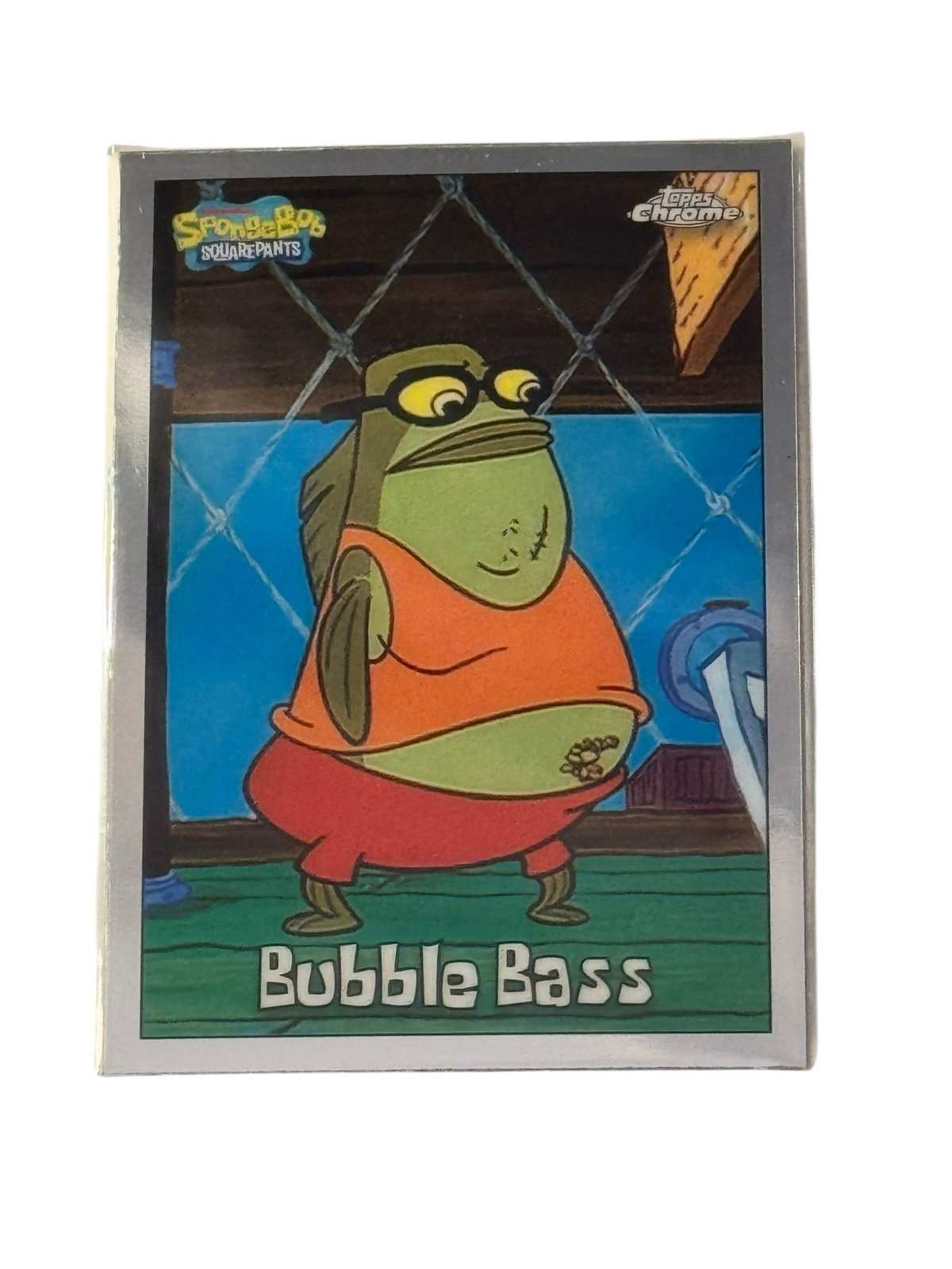 Topps Chrome SpongeBob 25th Anniversary Bubble Bass #19 trading card with near mint condition and vibrant character art
