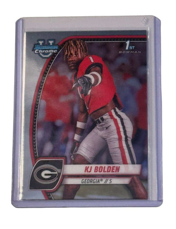 KJ Bolden RC 2024 1st Bowman U Chrome card featuring Georgia Bulldogs defensive back in protective sleeve
