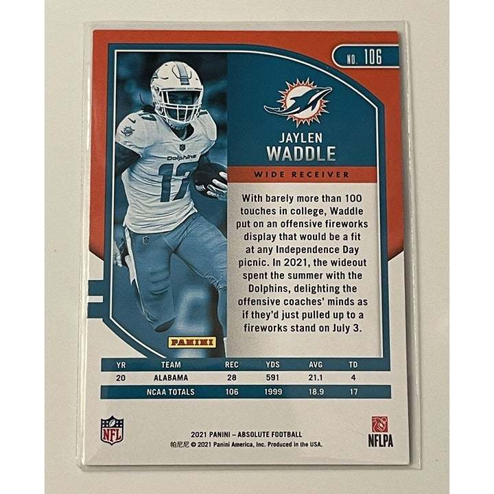 Jaylen Waddle RC 2021 Panini Absolute Football Rookie Card Miami Dolphins number 106