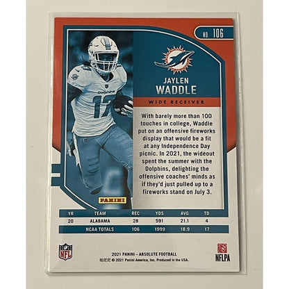 Jaylen Waddle RC 2021Panini Absolute Football Rookie NFL Miami Dolphins Card 106