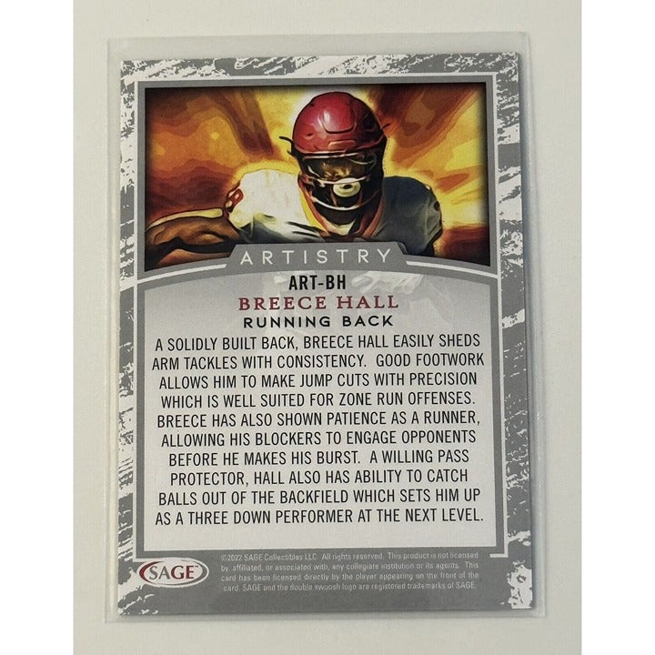 2022 Sage Artistry Breece Hall RC New York Jets - Iowa State Rookie ART-BH Card*