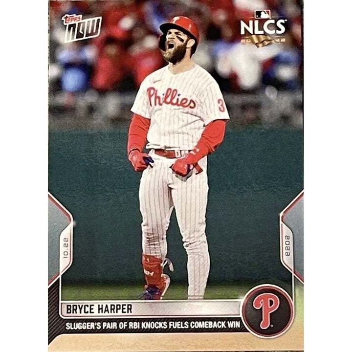 Bryce Harper 2022 MLB TOPPS NOW Phillies NLCS baseball card celebrating 2 HR playoff performance