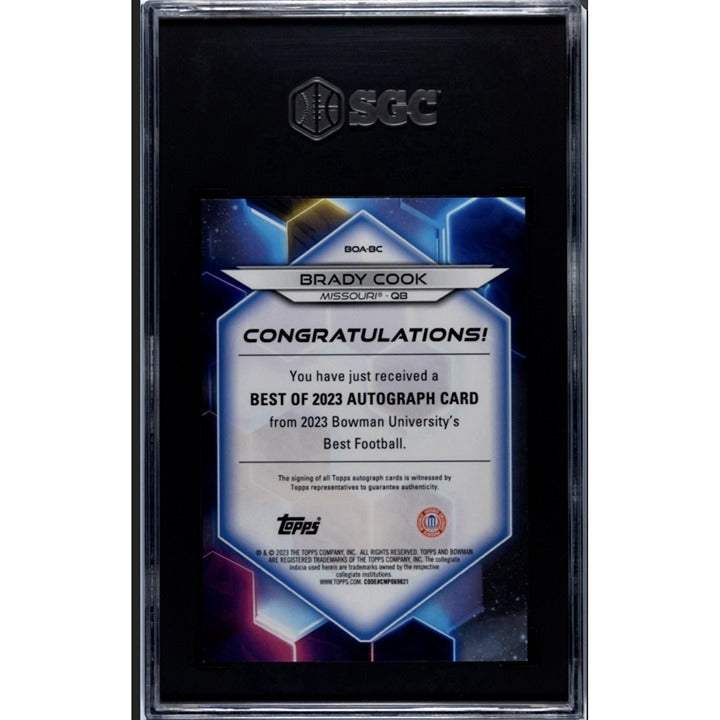 2023 Bowman U Best Brady Cook RC Auto Best of 23 Orange Refractor numbered 20/50 football trading card