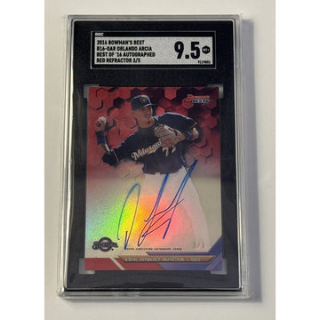 2016 Bowman's Best 3/5 Orlando Arcia RED Refractor Auto B16-OAR Braves - SGC 9.5