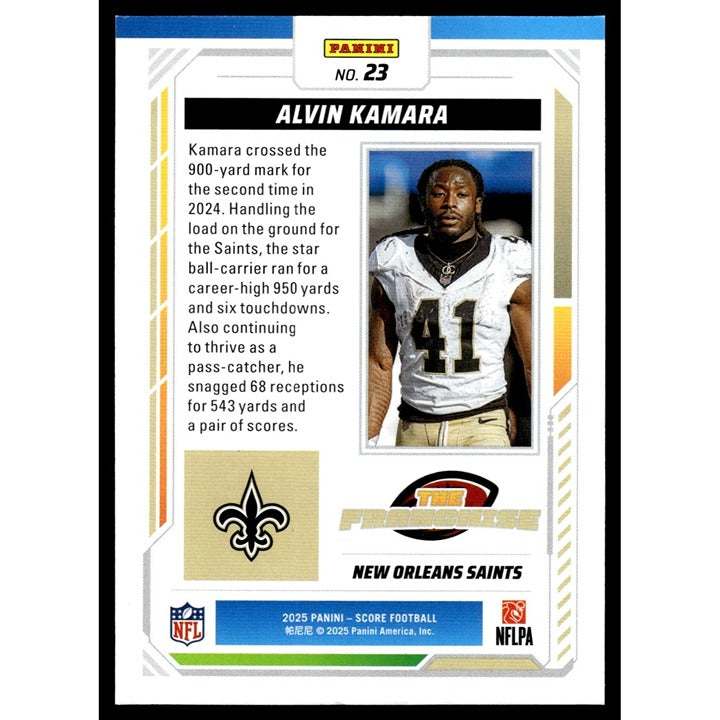 2025 Panini Score Alvin Kamara NFL football card #12 Saints near mint