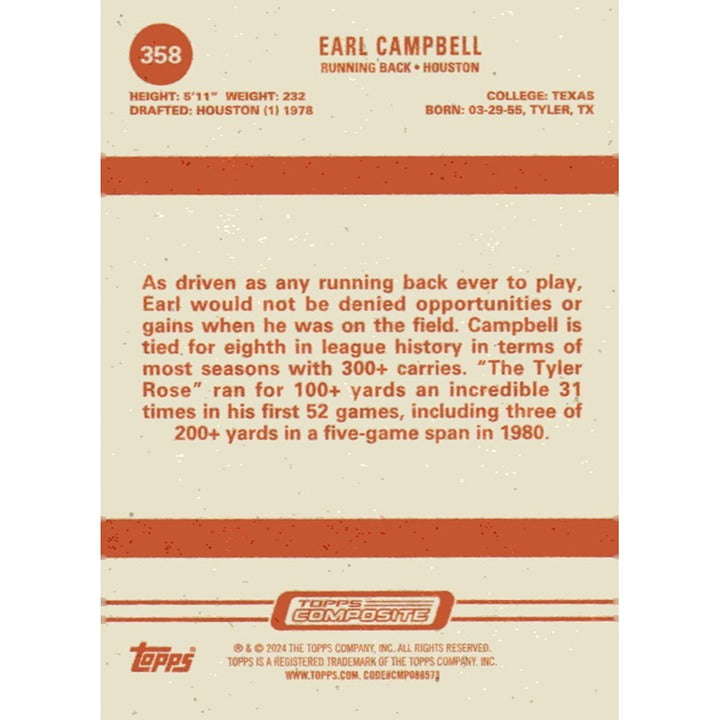 2023 Topps Composite - NFL Football - Earl Campbell - Houston Oilers - Card #358