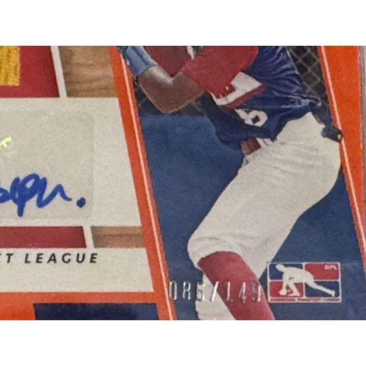 2022 Panini Elite Extra Edition Dawel Joseph autographed baseball card numbered 86 of 149 with memorabilia patch