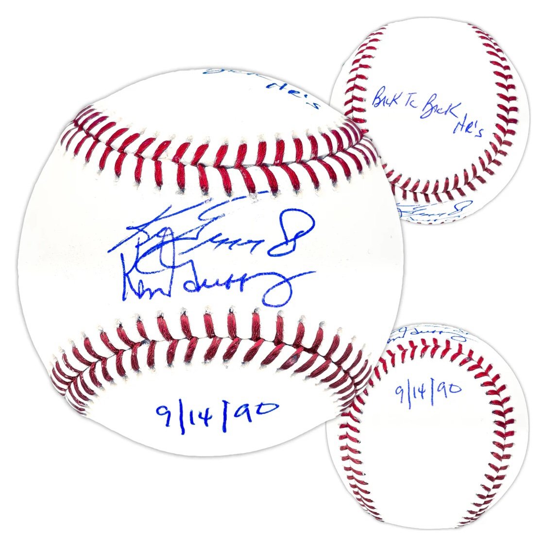 Father-Son Ken Griffey Jr and Sr signed MLB baseball with Back to Back HRs inscription dated 9/14/90