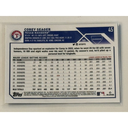 2023 Topps Chrome Logofractor Corey Seager Blue Refractor - MLB Rangers Card #45