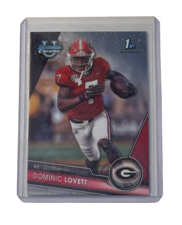Dominic Lovett RC 1st Bowman Chrome football card Georgia Bulldogs NFL prospect in protective top loader sleeve