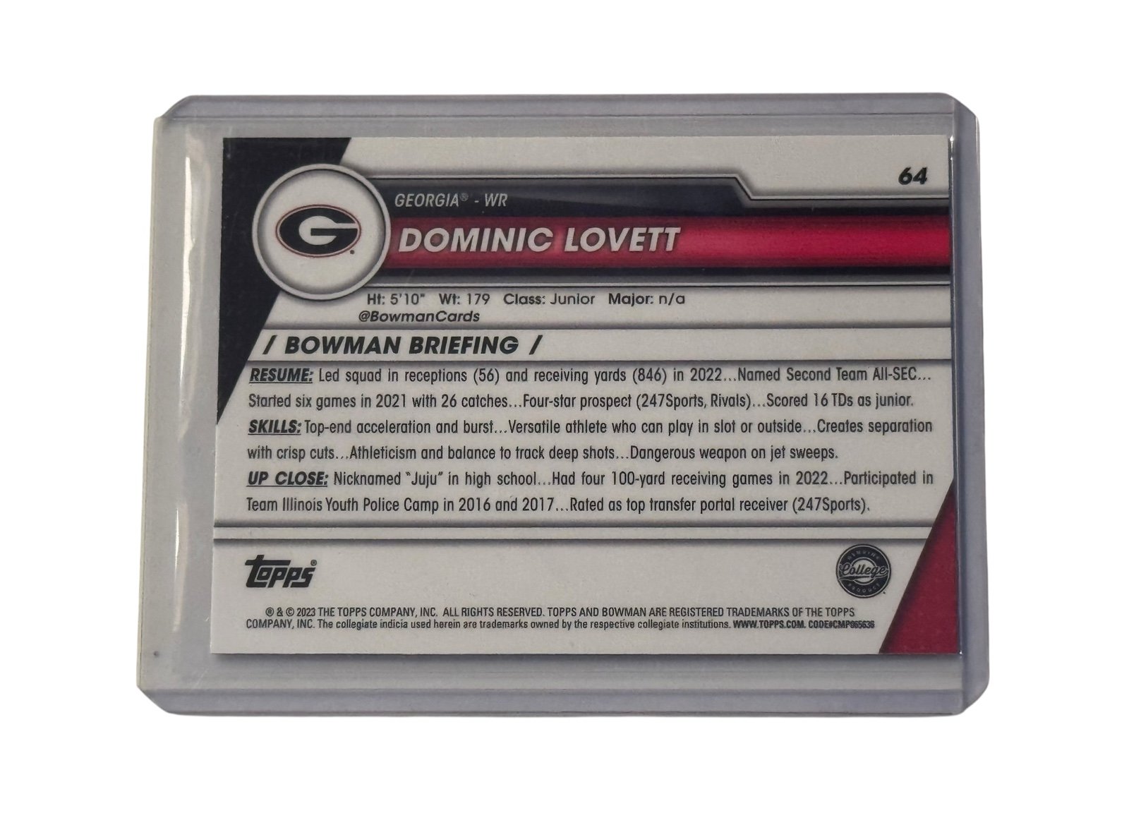 Dominic Lovett RC 1st Bowman Chrome card Georgia Bulldogs NFL prospect WR collectible