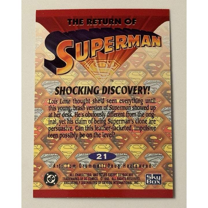 1993 SkyBox Superman Man of Steel trading card featuring Shocking Discovery illustration from The Return Of Superman set