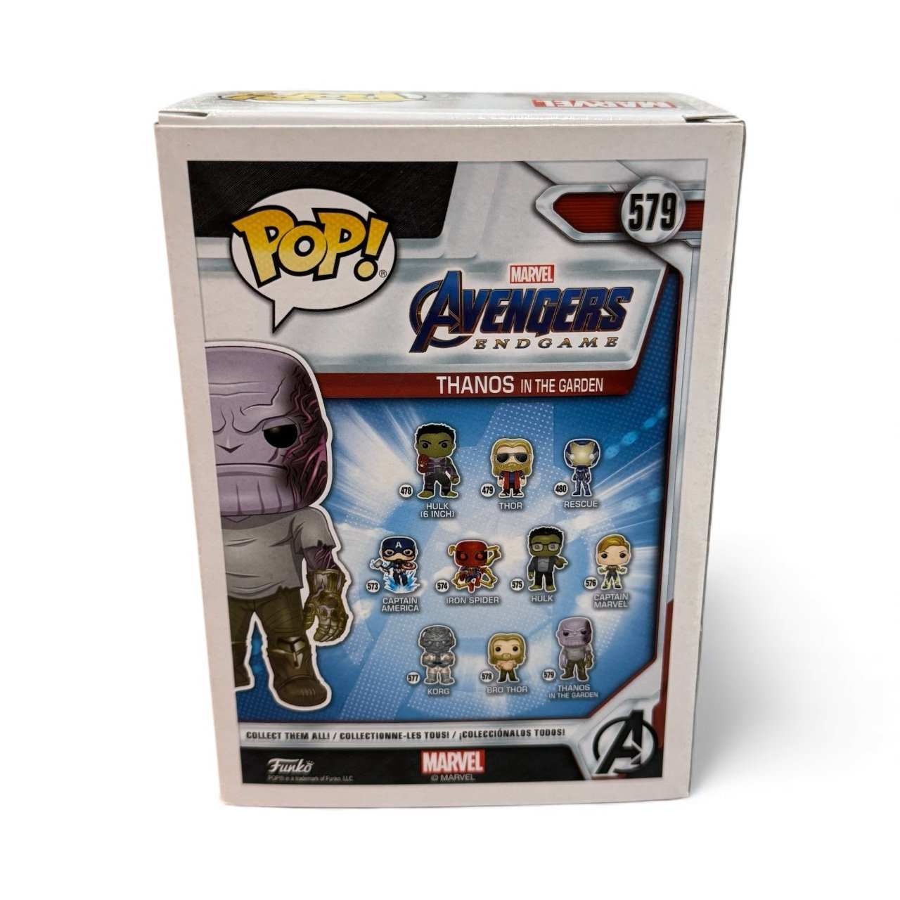 Funko Pop Thanos collectible figure in garden scene box from Avengers Endgame Marvel