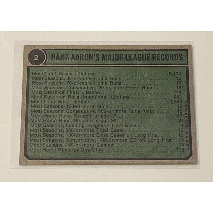 1974 Topps Hank Aaron MLB Braves vintage baseball card Records #2 in penny sleeve and top loader