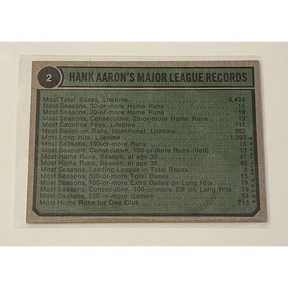 1974 Topps Hank Aaron* Major League Records Card #2 MLB ATL/Milwaukee Braves HOF