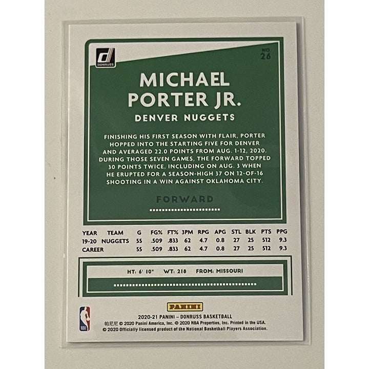 2020-21 Donruss Michael Porter Jr. Denver Nuggets basketball trading card #26 in near mint condition