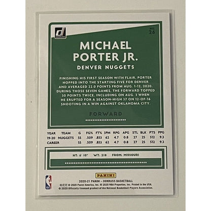 2020-21 Donruss Michael Porter Jr. NBA Denver Nuggets Card #26 - Basketball Card