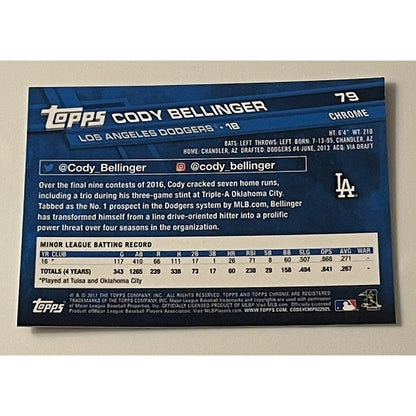 2017 TOPPS Chrome Cody Bellinger* RC MLB LA DODGERS Rookie Card #79 JUST PULLED!